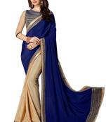 Navy blue embroidered fancy fabric saree with blouse