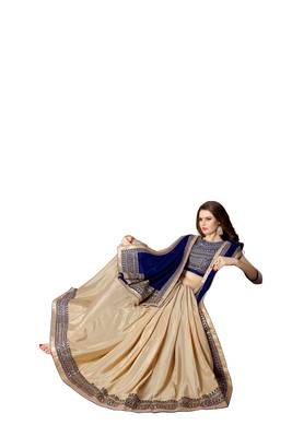 Navy blue embroidered fancy fabric saree with blouse 2