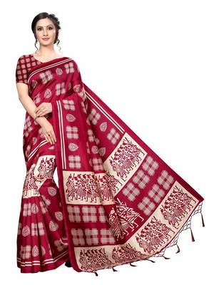 Red Printed Art Silk Saree With Blouse 1