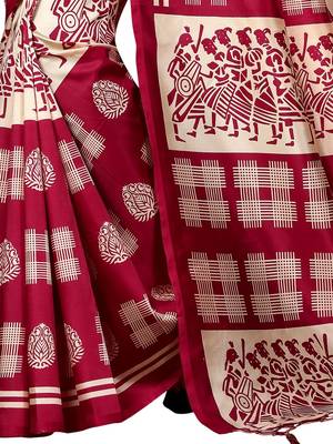 Red Printed Art Silk Saree With Blouse 2