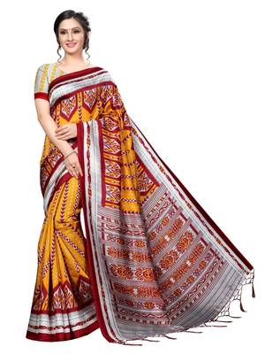 Yellow Printed Art Silk Saree With Blouse 1