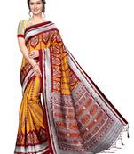 Yellow Printed Art Silk Saree With Blouse