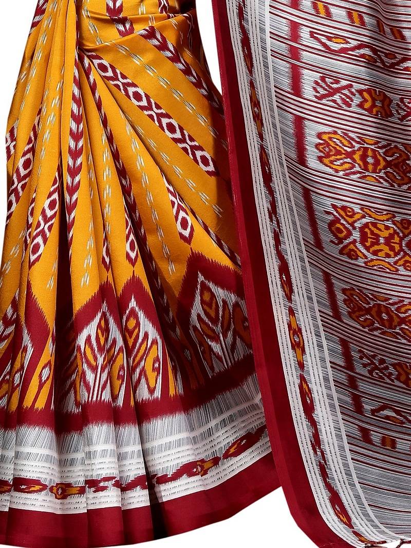 Yellow Printed Art Silk Saree With Blouse