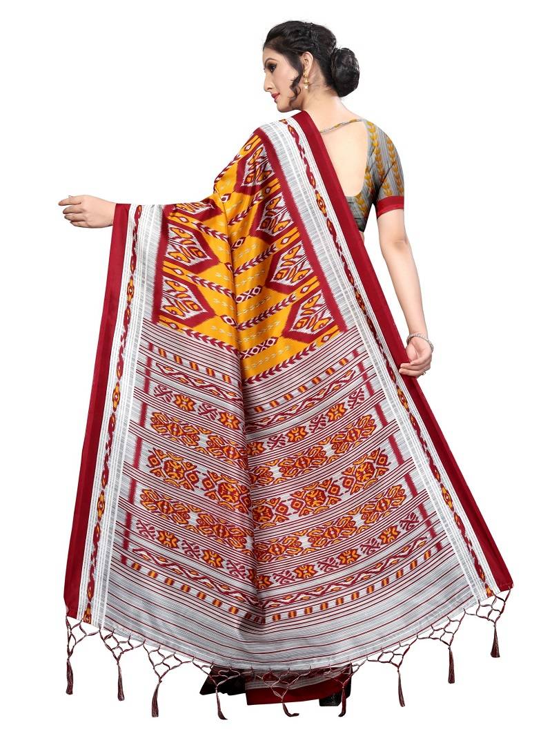 Yellow Printed Art Silk Saree With Blouse