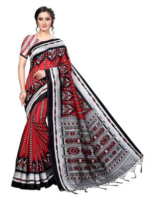 Red Printed Art Silk Saree With Blouse 1