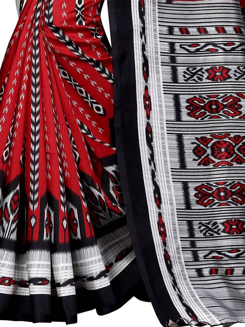 Red Printed Art Silk Saree With Blouse