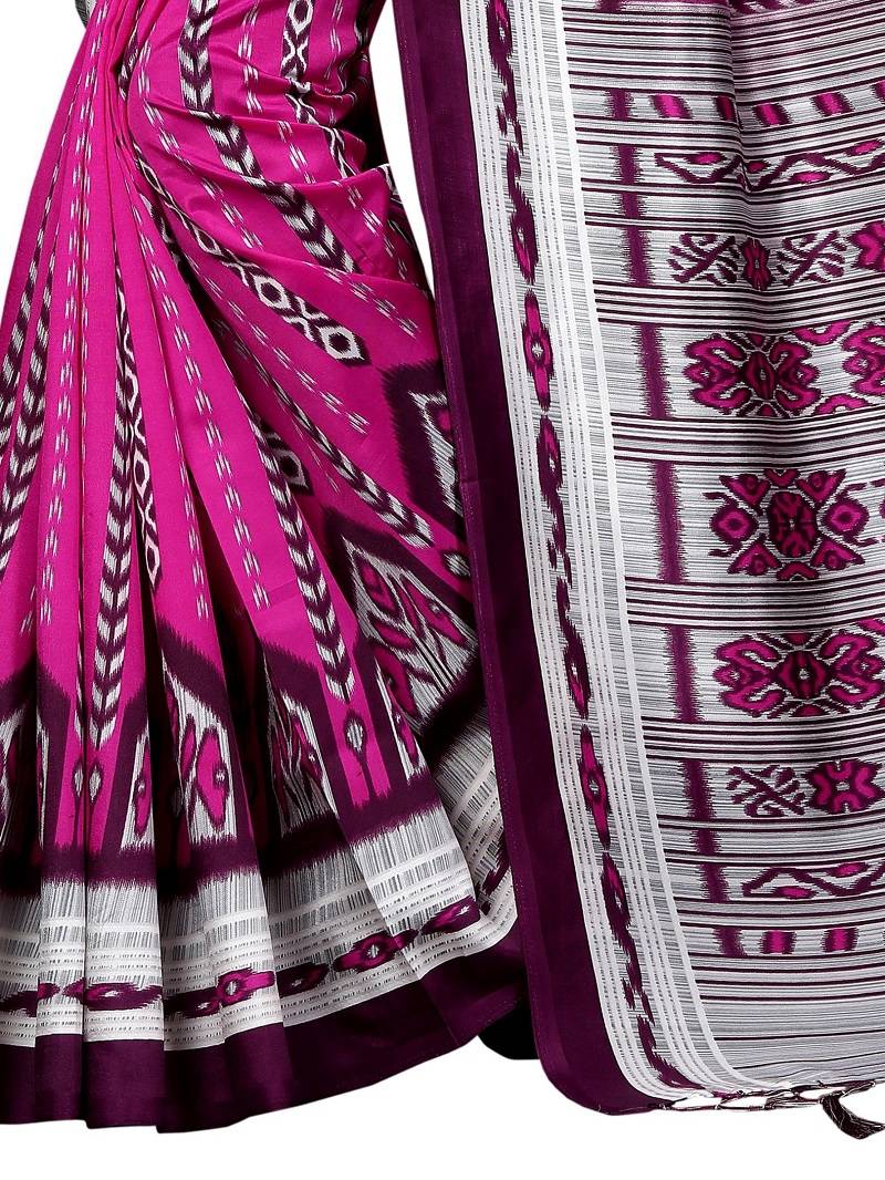 Wine Printed Art Silk Saree With Blouse