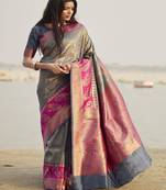 Grey woven silk blend saree with blouse