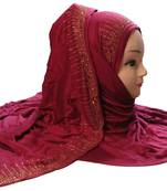Justkartit Maroon Color Casual Wear Hosiery Soft Cotton Stone Work Stole Scarf Hijab For Women
