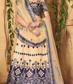 Peach printed satin semi stitched lehenga