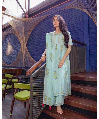 Blue Hand Block Printed Suit Set 1