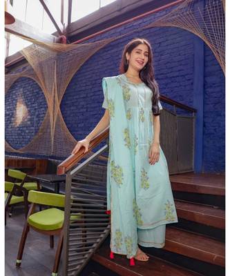 Blue Hand Block Printed Suit Set 3
