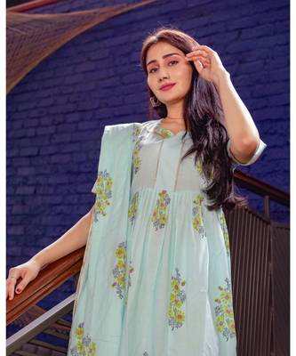 Blue Hand Block Printed Suit Set 4
