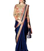 Dark blue embroidered fancy fabric saree with blouse
