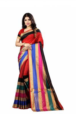 multicolor woven banarasi saree with blouse 1