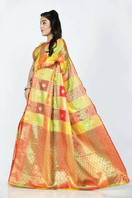 Orange hand woven banarasi silk saree with blouse 2