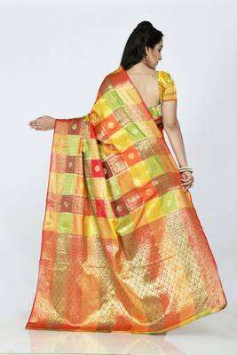 Orange hand woven banarasi silk saree with blouse 3
