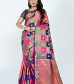 Blue hand woven banarasi silk saree with blouse