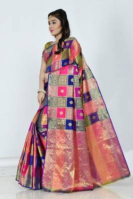 Blue hand woven banarasi silk saree with blouse 2