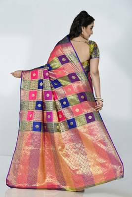 Blue hand woven banarasi silk saree with blouse 3