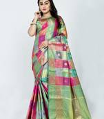 Pink hand woven banarasi silk saree with blouse