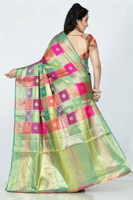 Pink hand woven banarasi silk saree with blouse 3