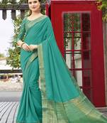   aqua blue woven silk blend saree with blouse