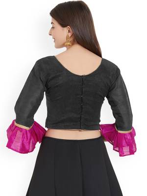 Designer Black Plain Banglori Silk With Latest Style Ruffle Sleeve Blouse 2