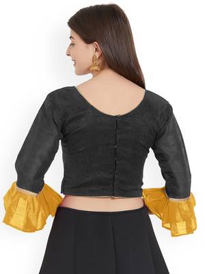 Designer Black Plain Banglori Silk With Latest Style Ruffle Sleeve Blouse 2
