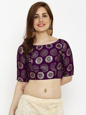 Designer Purple  Jequard Fabric Elbow Sleeve Blouse 1