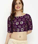 Designer Purple  Jequard Fabric Elbow Sleeve Blouse