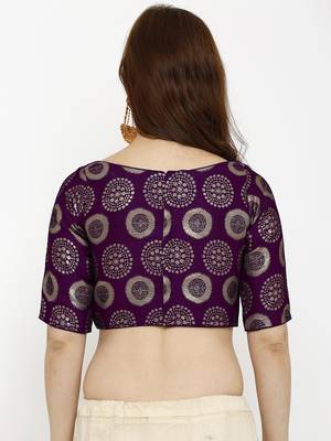 Designer Purple  Jequard Fabric Elbow Sleeve Blouse 2