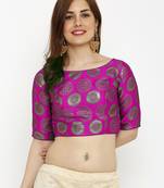 Designer Pink  Jequard Fabric Elbow Sleeve Blouse