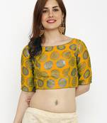 Designer Yellow  Jequard Fabric Elbow Sleeve Blouse