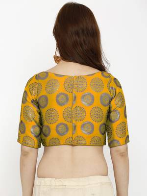 Designer Yellow  Jequard Fabric Elbow Sleeve Blouse 2
