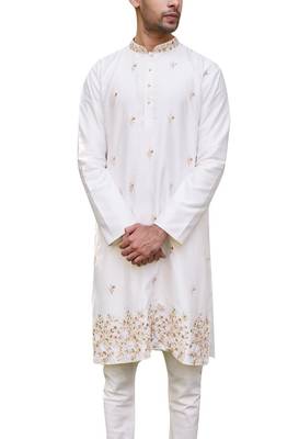 White embroidered cotton kurta-pajama 1