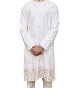 White embroidered cotton kurta-pajama