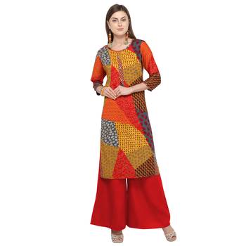 Multicolor printed rayon party wear kurtis 1