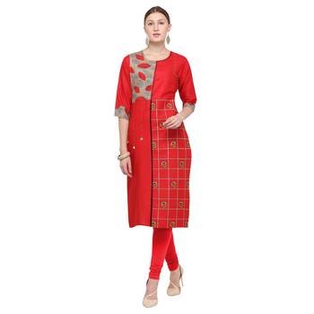 Red embroidered rayon party wear kurtis 1