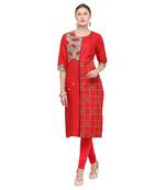 Red embroidered rayon party wear kurtis