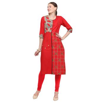 Red embroidered rayon party wear kurtis 2