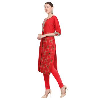 Red embroidered rayon party wear kurtis 3
