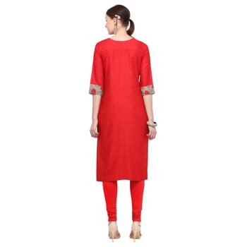 Red embroidered rayon party wear kurtis 4