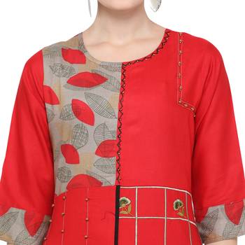 Red embroidered rayon party wear kurtis 5