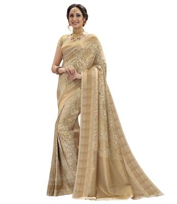 Off white woven banarasi silk saree with blouse 1
