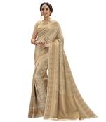 Off white woven banarasi silk saree with blouse