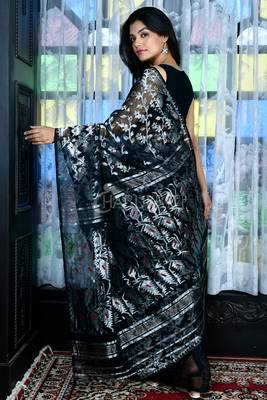 Black Jamdani With All Overe Silver Zari Work 2