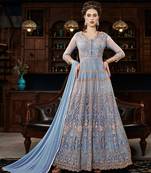 Light-blue resham embroidery net anarkali