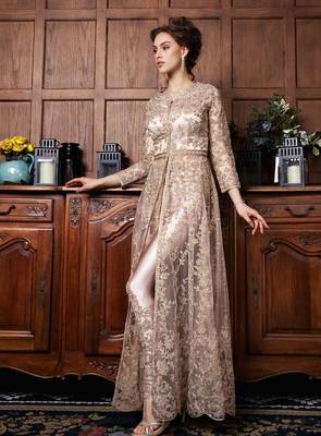 Ivory  colour crystals net anarkali  4