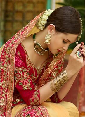 Peach embroidered silk saree with blouse 2